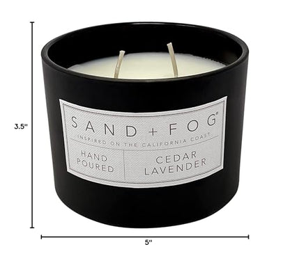 Sand + Fog Scented Candle - Cedar Lavender – Additional Scents and Sizes – 100% Cotton Lead-Free Wick - Luxury Air Freshening Jar Candles - Perfect Home Decor – 12oz