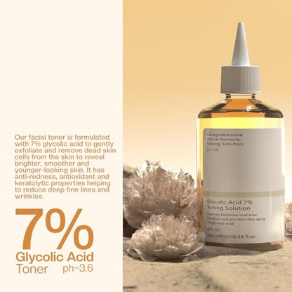 Glycolic Acid Toner: 240ml Glycolic Acid 7% Exfoliating Toner Glycolic Acid Toning Solution Which Soothes and Hydrates Skin