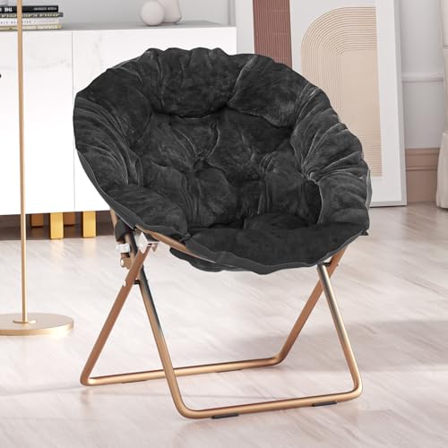 SFIHOME Foldable Oversized Moon Chair, Large Soft Lazy Cozy Comfortable Faux Fur Round Saucer Moon Chair for Teens and Adults, Black