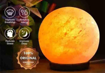 Generic Himalayan Natural Salt Globe Lamp - tempting design with Wood Base, Dimmable Touch Control, Air Purifying & Mood Enhancing., Pink