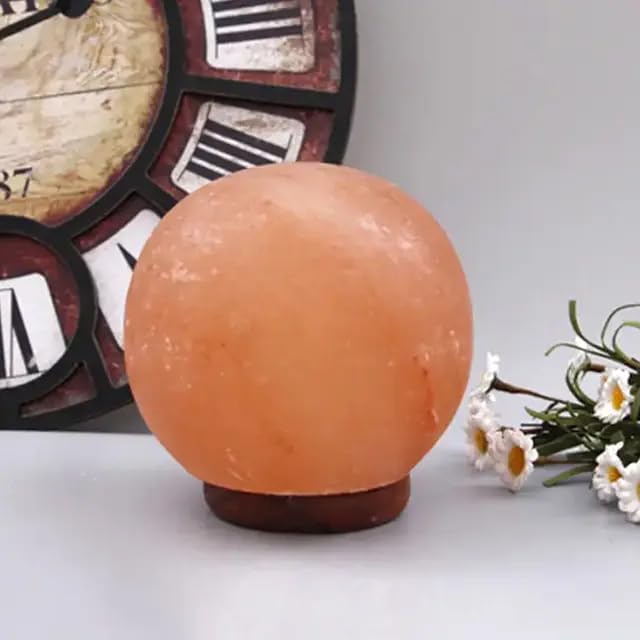 Generic Himalayan Natural Salt Globe Lamp - tempting design with Wood Base, Dimmable Touch Control, Air Purifying & Mood Enhancing., Pink