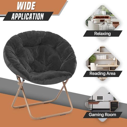 SFIHOME Foldable Oversized Moon Chair, Large Soft Lazy Cozy Comfortable Faux Fur Round Saucer Moon Chair for Teens and Adults, Black