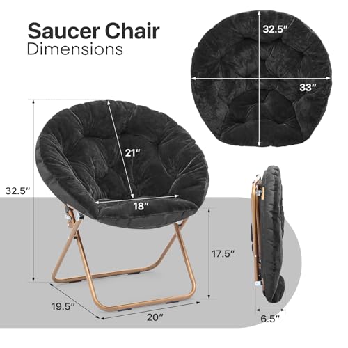 SFIHOME Foldable Oversized Moon Chair, Large Soft Lazy Cozy Comfortable Faux Fur Round Saucer Moon Chair for Teens and Adults, Black