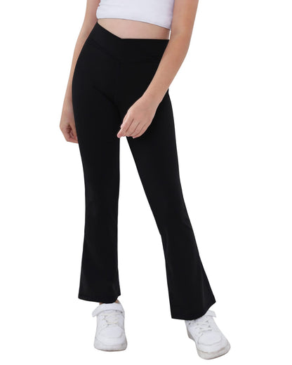 Girls Yoga Pants V Cross Waist Wide Leg Workout Flare Pants High Waist Bootcut Pants Black