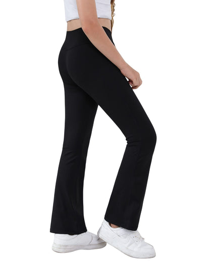 Girls Yoga Pants V Cross Waist Wide Leg Workout Flare Pants High Waist Bootcut Pants Black