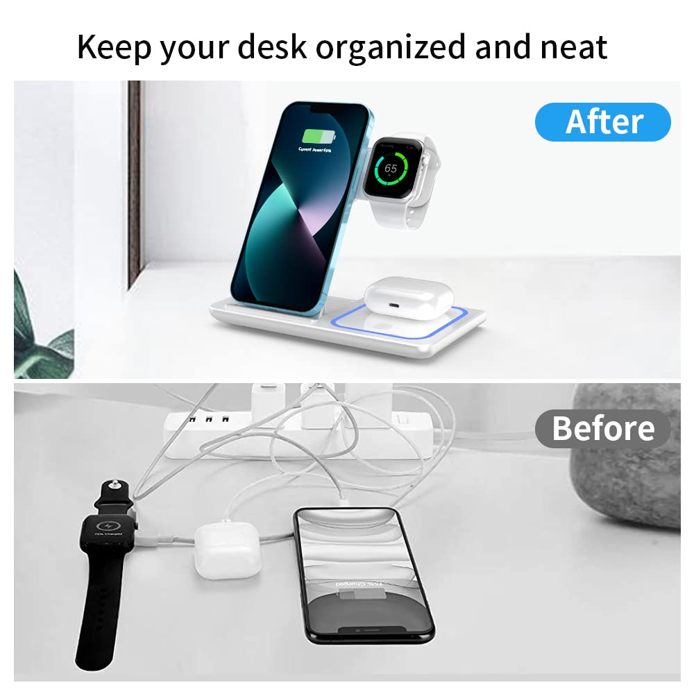 Wireless Charger,ANYLINCON 3 in 1 Wireless Charger Station for iPhone/iWatch/Airpods,iPhone15 14,13,12,11 (Pro, Pro Max)/XS/XR/XS/X/8(Plus),iWatch 7/6/SE/5/4/3/2,AirPods 3/2/pro