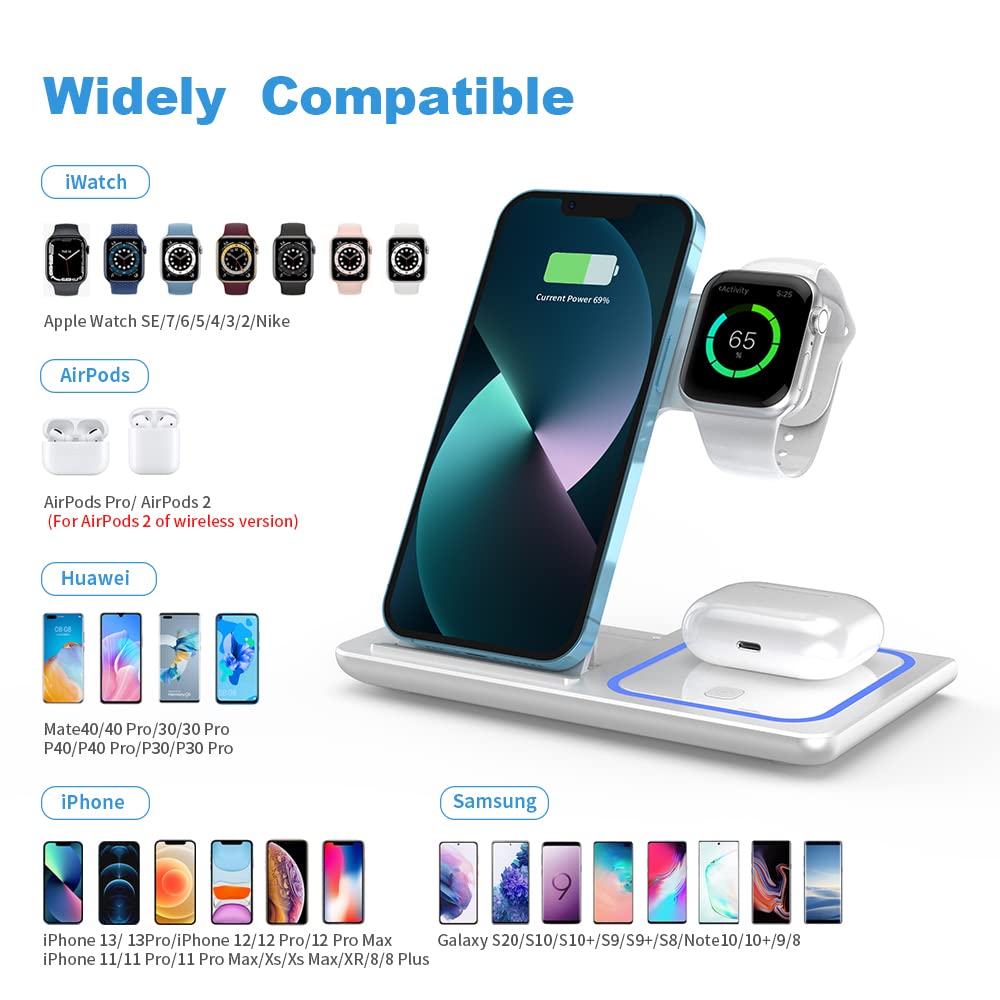 Wireless Charger,ANYLINCON 3 in 1 Wireless Charger Station for iPhone/iWatch/Airpods,iPhone15 14,13,12,11 (Pro, Pro Max)/XS/XR/XS/X/8(Plus),iWatch 7/6/SE/5/4/3/2,AirPods 3/2/pro