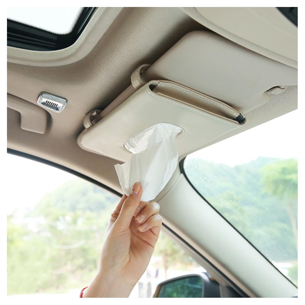 Car Tissue Holder, Sun Visor Napkin Holder, Car Mask Holder for Sun Visor, Masks Dispenser for Car, Car Tissue Box with Tissue Refill (Beige)