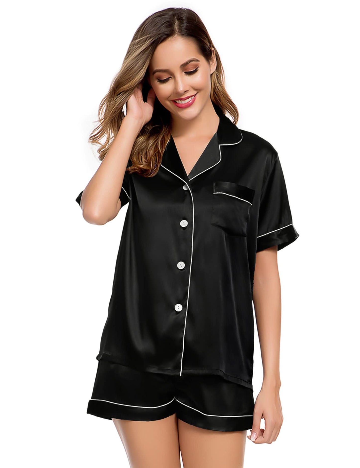 LecGee Pajamas Set Short Sleeve Sleepwear Womens Button Down Nightwear Soft Pj Lounge