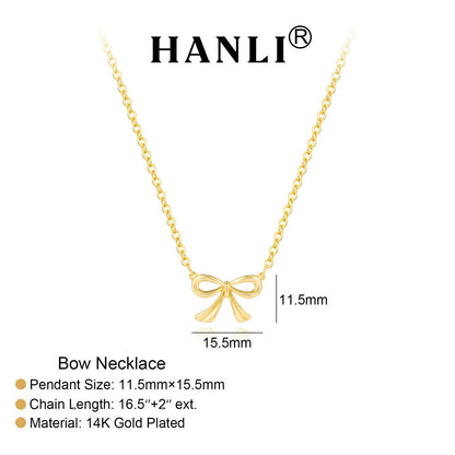 HANLI Gold Necklace for Women - Bow Necklace 14K Gold Plated Dainty Bow Necklace for Women Small Bow Necklace Trendy Necklaces for Women Minimalist Jewelry