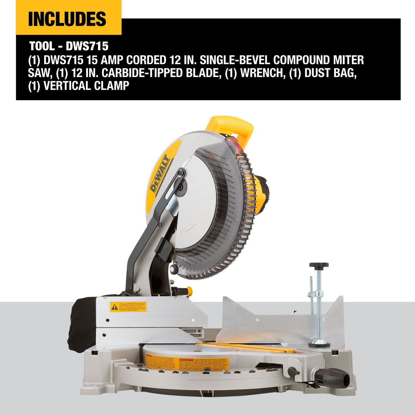 DEWALT 12-Inch Miter Saw, 15-Amp, Single Bevel, Compound (DWS715)