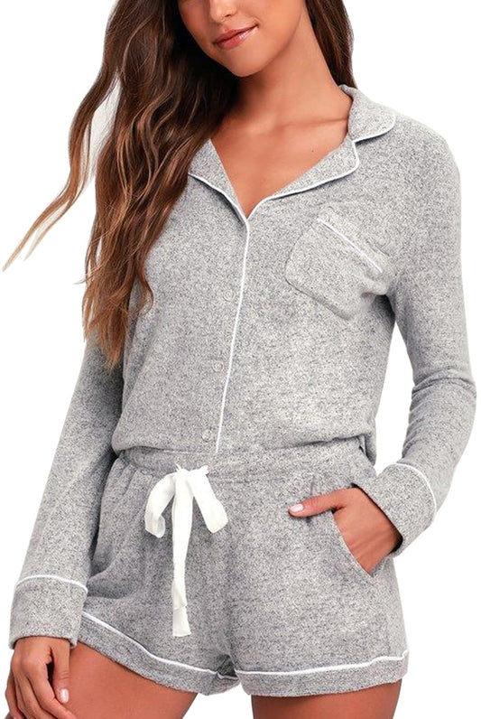 Aamikast Womens Pajama Sets Button Down Long Sleeve Sleepwear Soft 2 Piece Pjs Lounge Set (Medium,Light Grey)