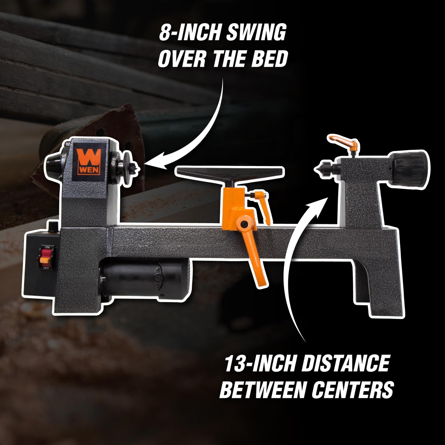 WEN Mini Benchtop Wood Lathe, 8-Inch by 13-Inch with Variable Speed (LA3421)