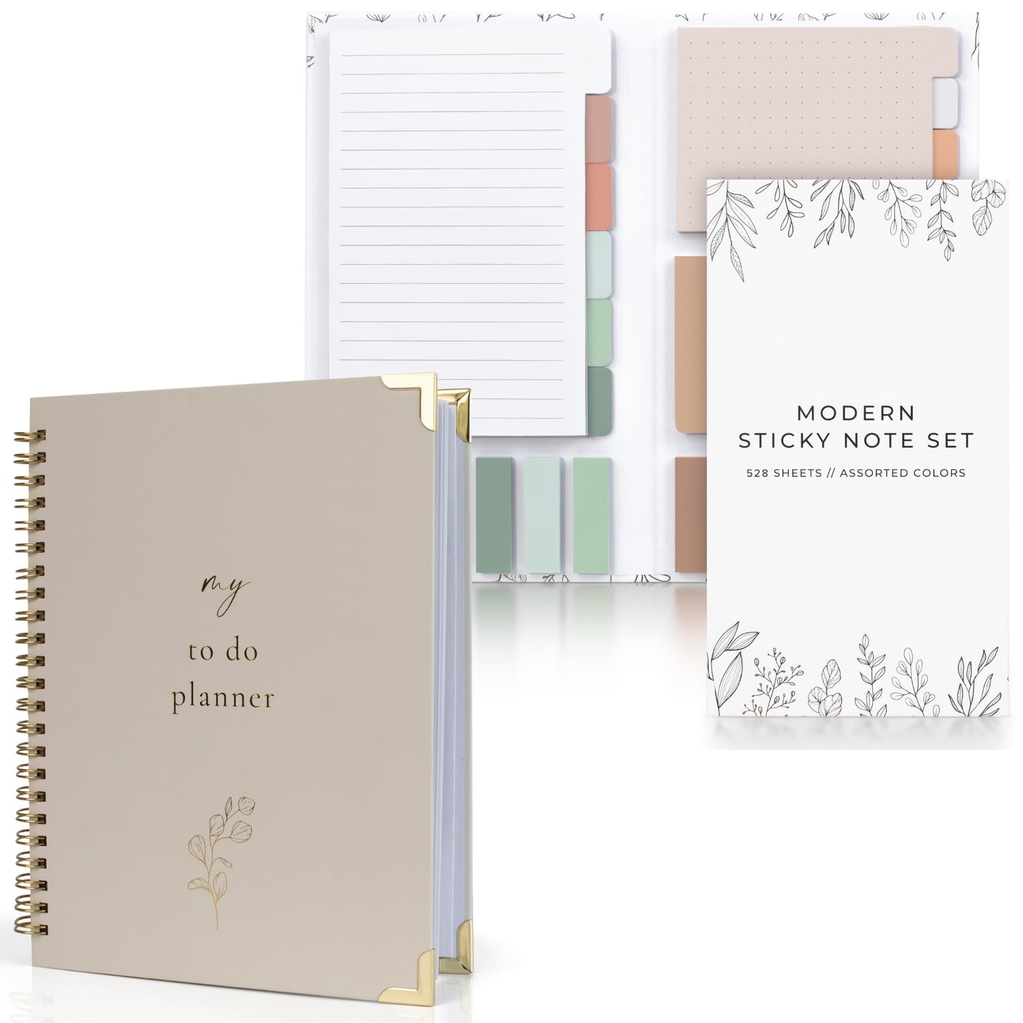 Beautiful to Do List Notbook and Aesthetic Pastel Sticky Notes Bundle - Perfect Organizer and Office Desk Supplies Set