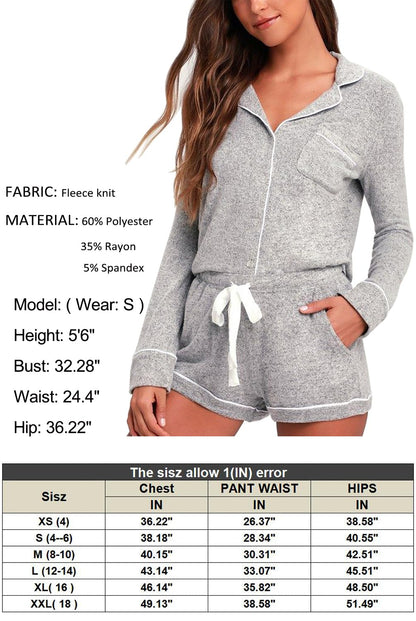 Aamikast Womens Pajama Sets Button Down Long Sleeve Sleepwear Soft 2 Piece Pjs Lounge Set (Medium,Light Grey)