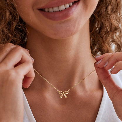 HANLI Gold Necklace for Women - Bow Necklace 14K Gold Plated Dainty Bow Necklace for Women Small Bow Necklace Trendy Necklaces for Women Minimalist Jewelry