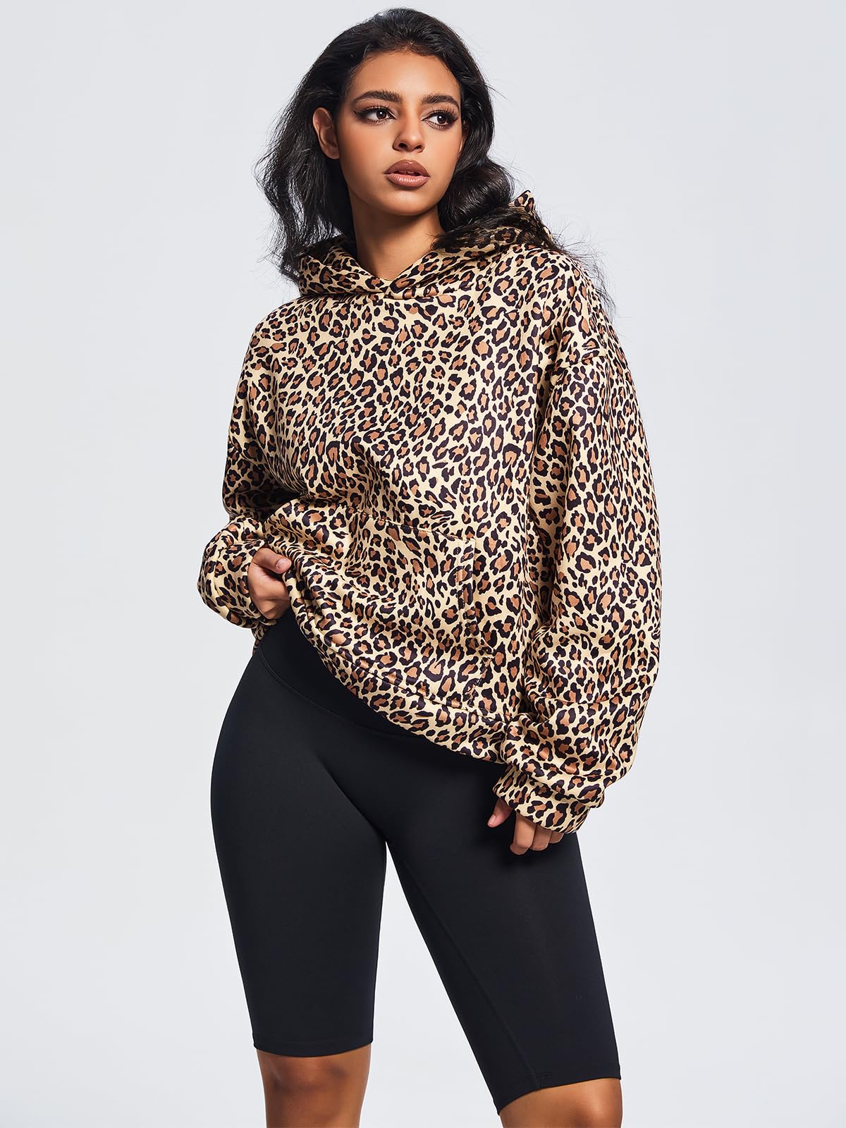 HAXQB Hoodies Y2k Leopard Print Hoodies for Women Men Cheetah Print Sweatshirt Graphic Hoodies 2000s Sweatshirt-L