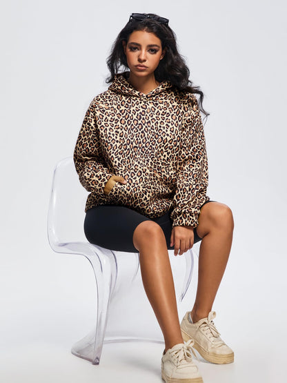 HAXQB Hoodies Y2k Leopard Print Hoodies for Women Men Cheetah Print Sweatshirt Graphic Hoodies 2000s Sweatshirt-L