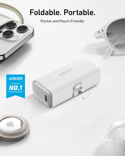 Anker Nano Portable Charger for iPhone, with Built-in MFi Certified Lightning Connector, Power Bank 5,000mAh 12W, Compatible with iPhone 14/14 Pro / 14 Plus, iPhone 13 and 12 Series (White)