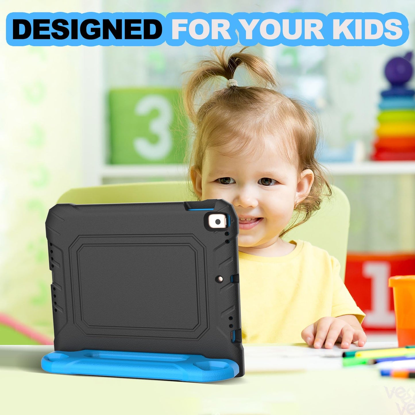 YIHE Kids Case for iPad 10.2 Inch 9th/8th/7th Generation 2021/2020/2019, iPad Pro 10.5 & iPad Air 3, Shockproof Handle Stand Kids Case with Screen Protector for iPad 10.2/10.5 Inch, Black&Blue