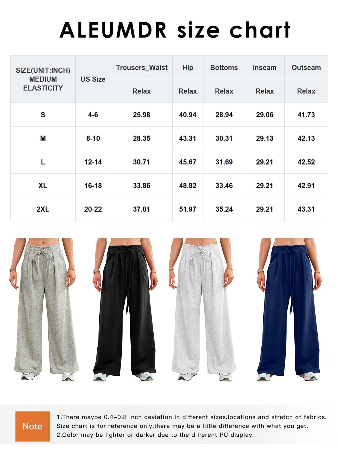 Aleumdr Woman Wide Leg Sweatpants 2024 Fall Winter Trendy Palazzo Baggy Pants High Waist Drawstring Track Pants with Pockets Gray Medium