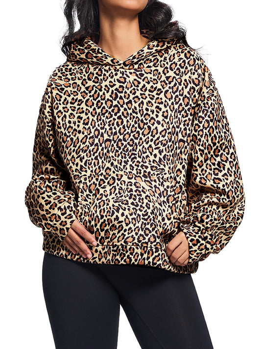 HAXQB Hoodies Y2k Leopard Print Hoodies for Women Men Cheetah Print Sweatshirt Graphic Hoodies 2000s Sweatshirt-L