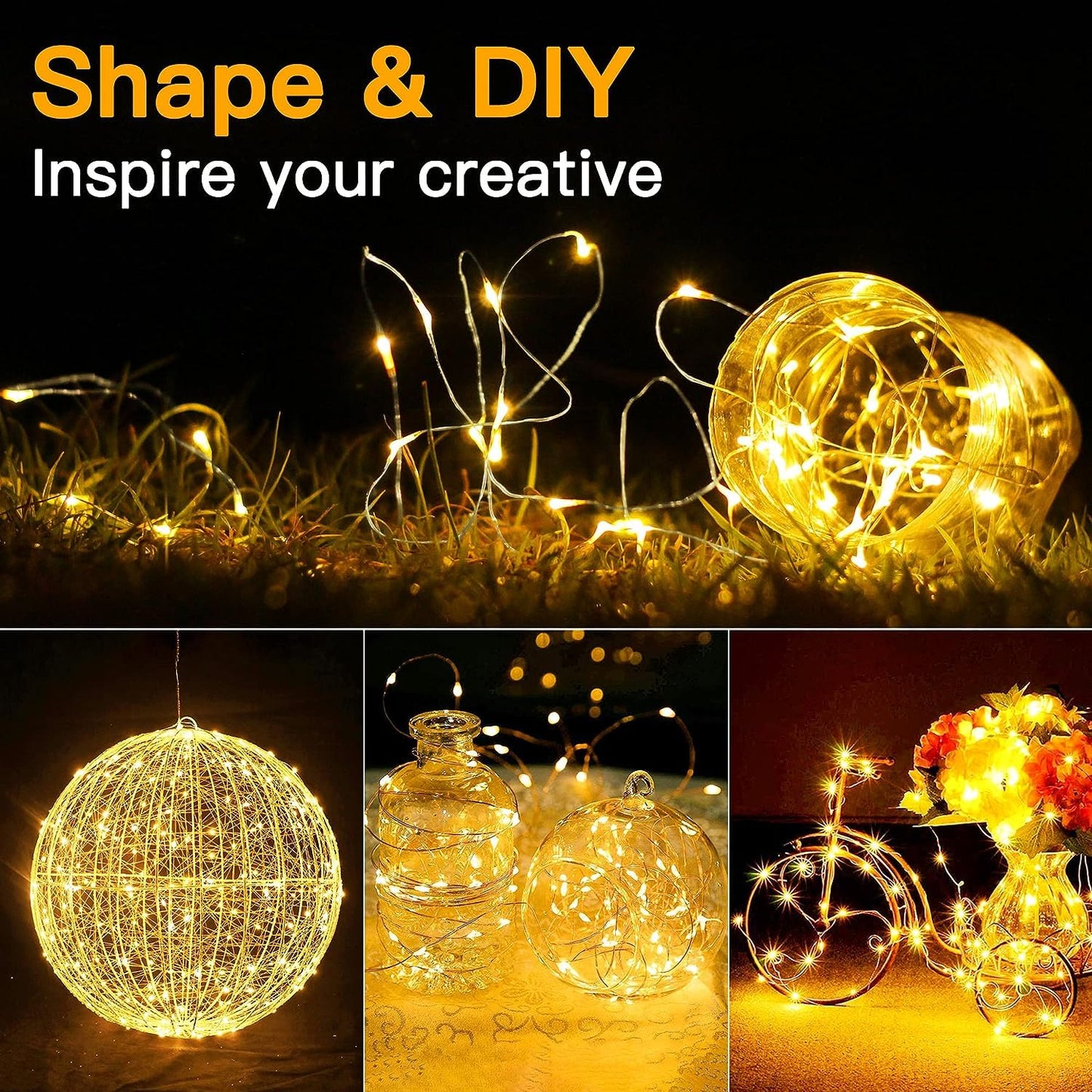 6 Pack Fairy Lights Battery Operated 7ft 20 LED Mini String Lights Twinkle Lights Silver Wire Firefly Starry Lights for Mason Jars Wedding Party Christmas Centerpiece Table Decorations, Warm White