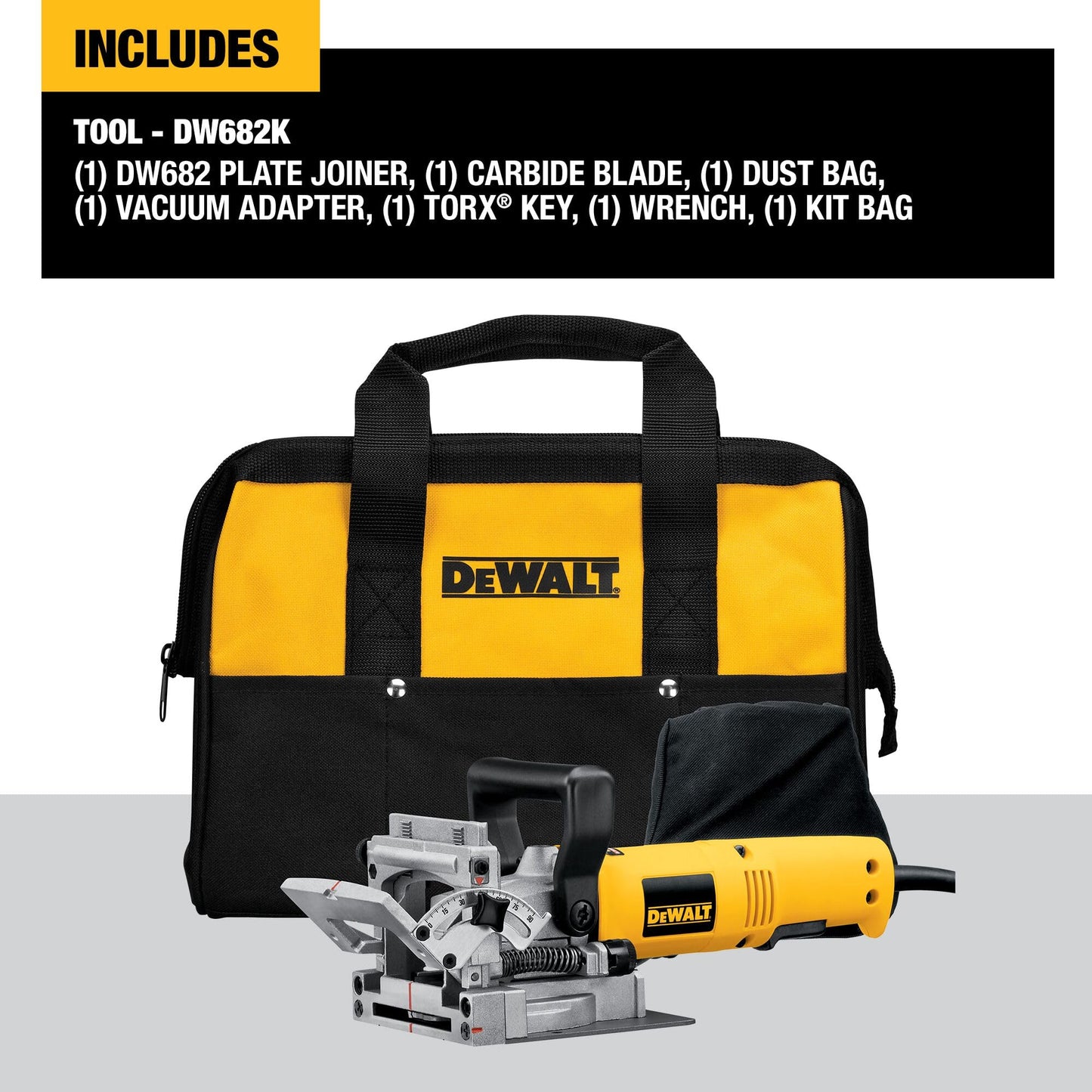 DEWALT Biscuit Joiner, 6.5 Amp, 10,000 RPM, Retractable 45 Degree Notch, For Depth Spots (DW682K)