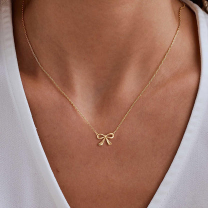 HANLI Gold Necklace for Women - Bow Necklace 14K Gold Plated Dainty Bow Necklace for Women Small Bow Necklace Trendy Necklaces for Women Minimalist Jewelry