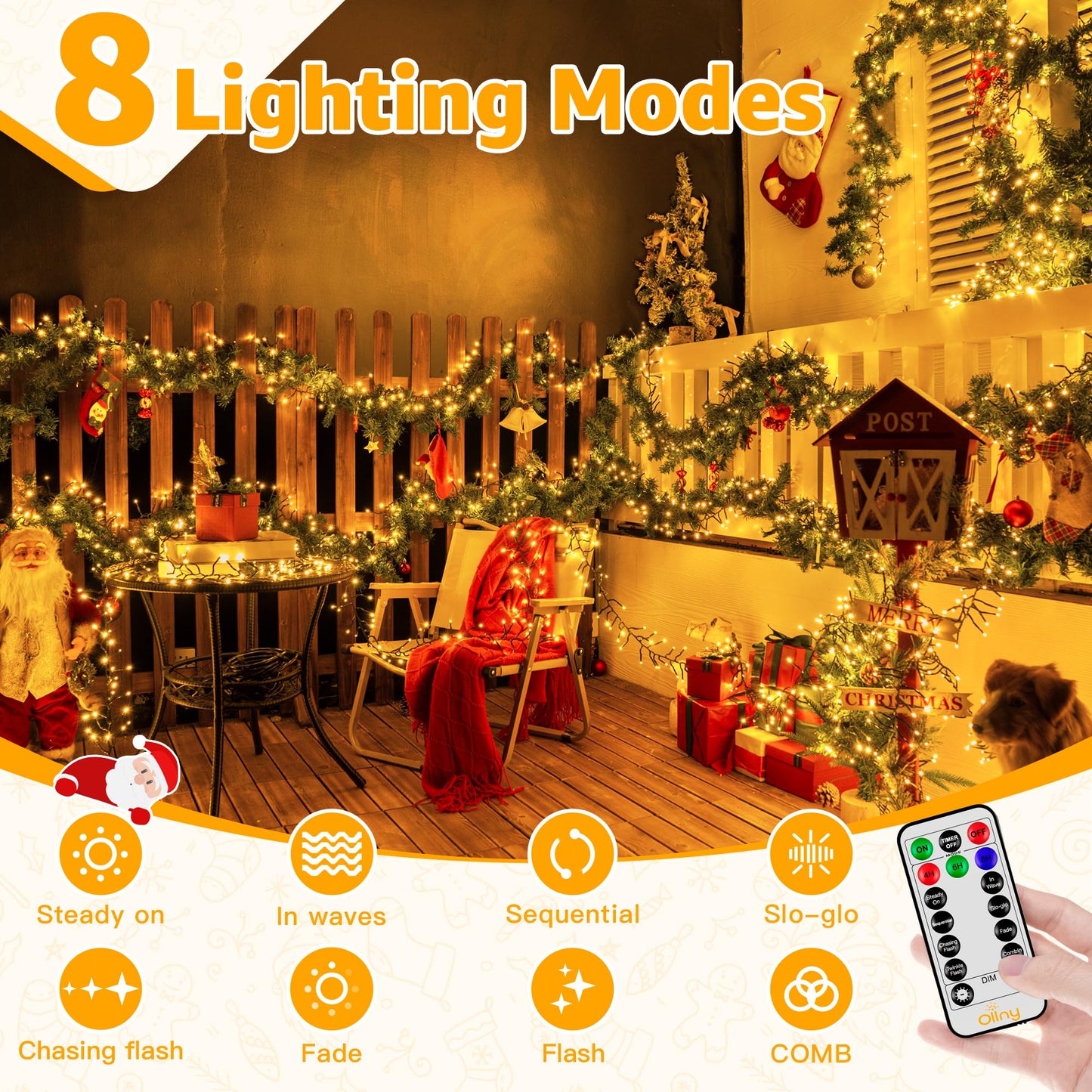 Ollny Cluster Lights Christmas 1000LED 49FT, Warm White Christmas Tree Lights 8 Modes Timer Remote, Waterproof String Lights for Outdoor Indoor Outside Garland Xmas Decorations