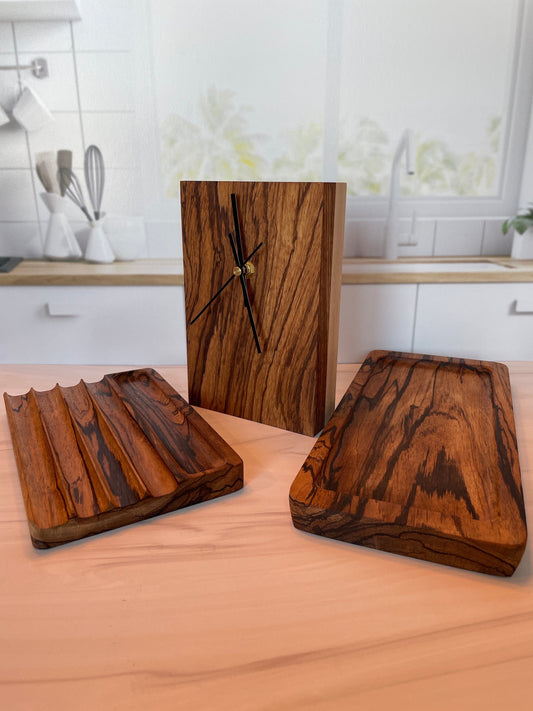 Zebrawood Bundle (3 pieces) Clock Pen Tray Catch all Tray